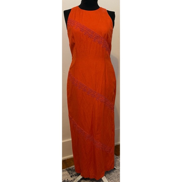 Vintage Dresses & Skirts - 90’s Vintage ‘Donna Morgan’ Orange Linen Blend Sleeveless Sheath Maxi Dress